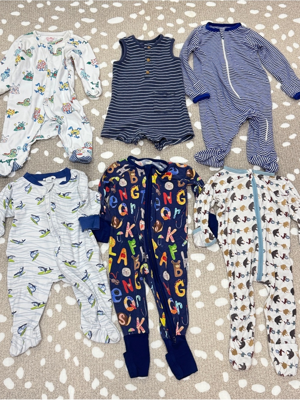 Lot of 7 bamboo footies baby boy romper zippy kissy kissy romper navy